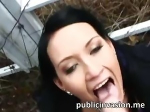 Euro chick fucked and facialed in public