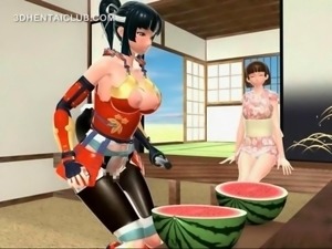 Samurai anime girl trains her fuck holes with big dicks