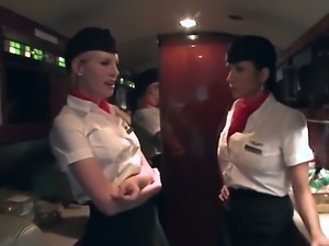 Businessman Voodoo needs to get a private pleasure with two stewardesses...