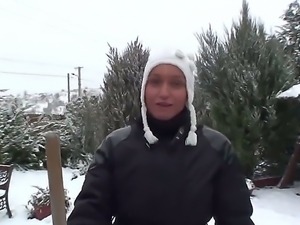 Sexy siren pornstar Kathia Nobili is having fun playing with the outdoors snow
