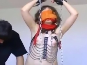 Teen girl dominated as she is tied up