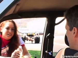 Skilled schoolgirl Talia Palmer seducing her teacher in car
