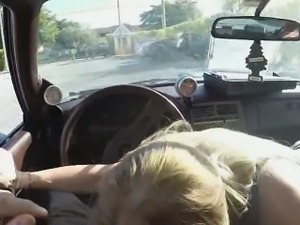Blonde sucking inside her car