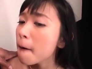 Nasty teen Asian sucking two dicks at once in wild gangbang