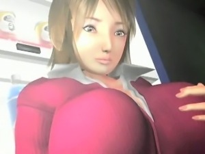 Busty 3D anime babe gives oral sex
