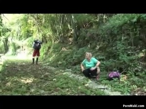 BBW granny gets fucked in the forest
