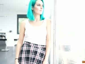 Green haired teen nailed hard in a doggy position in CumLouder porn video