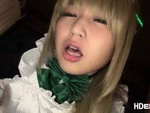Asian french maid cosplay gets creampie
