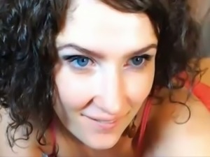 Blue eyed curly appetizing webcam nympho was sucking her huge black toy
