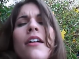 Hairy pussy and a blowjob by the girlfriend out in public