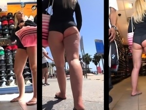 Street voyeur follows a curvy blonde with a wonderful ass
