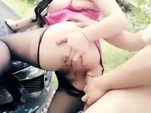 Masked Asian beauty in pantyhose gets fucked in the outdoors