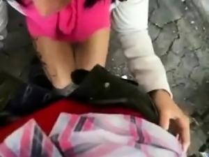 Insane brunette blowjob and fuck outdoor