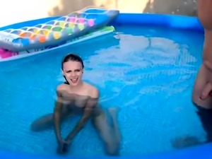 Sultry young babe with perky titties gets fucked in the pool
