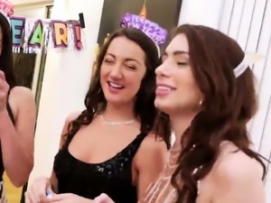 Brunette teen striptease to music New Years Eve Party