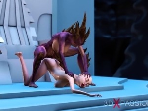 Bald head slave girl fucked by Hell dickgirl on exoplanet