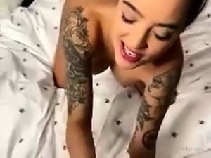 Tattooed babe with a fabulous ass gets drilled doggystyle