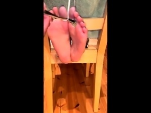 Restrained amateur wife getting her marvelous feet tickled