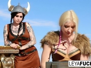 Leya the Viking takes a gold trophy up her ass