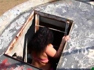 Chunky mature wife pumped full of cock doggystyle outdoors