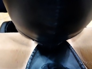 Masked foot slave swallows a huge load of hot piss in POV