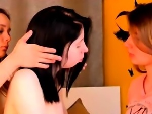 Two sexy brunette lesbians licking each others pussies