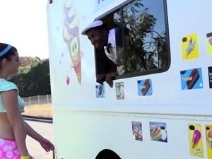 Redhead teen rammed by two black guys in the ice cream truck