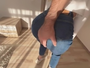 Beautiful Russian bunny fucks with BF till Cumshot on her Jeans