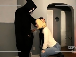 Restrained blonde rammed doggystyle by masked stranger