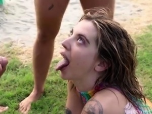 Luscious anal whore drilled rough in outdoor group sex