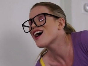 Nerdy babysitter craving boss's hard cock in her pussy