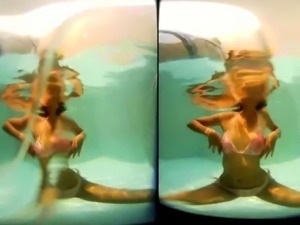 Two bikini Asian hotties having fun in the pool