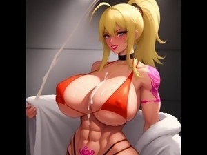 Busty hentai blonde with a marked waist created with artificial intelligence