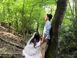 Cheating black bride gets creampie at the forest
