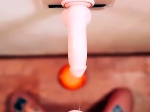Submissive milf practicing deepthroating skills on a dildo