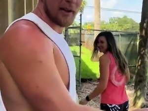 Young babe with small tits gets pounded hard in public