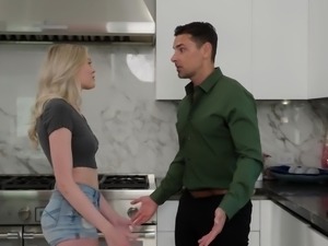 Sweet teen falling in lust with stepdad in the kitchen